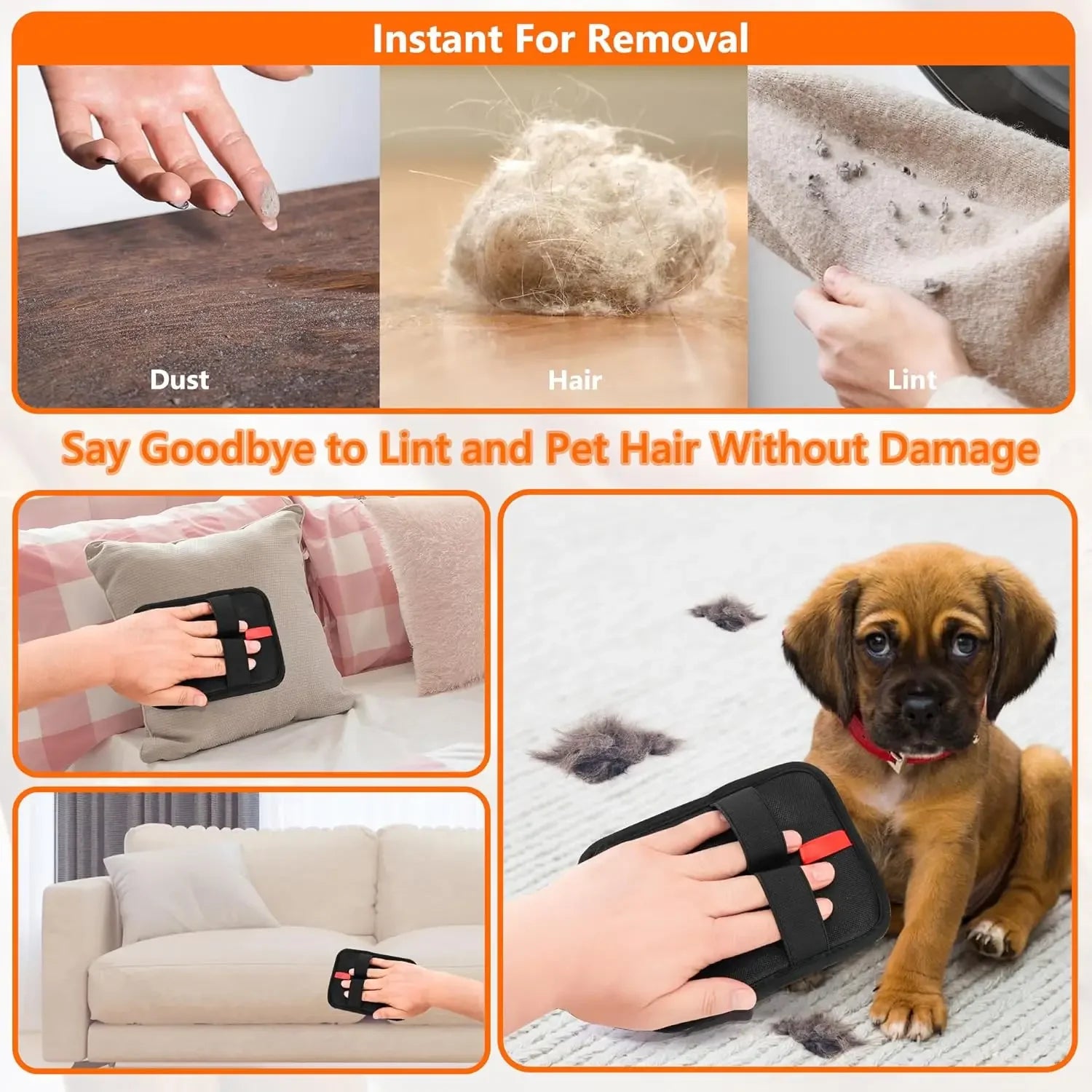 Pet Hair Removal Tool Reusable Static Removal Gloves, Double-Sided Grooming Gloves for Pets, Removes Pet Fur Hair for Carpets